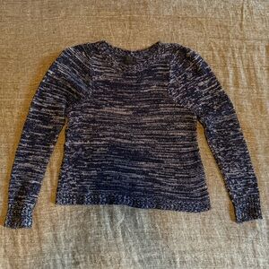 J. Crew Italian Cashmere Navy and White Marl Knit Crew Neck Sweater